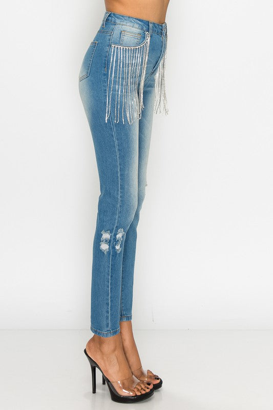 Rhinestone Eyes Jeans – Social Apparel